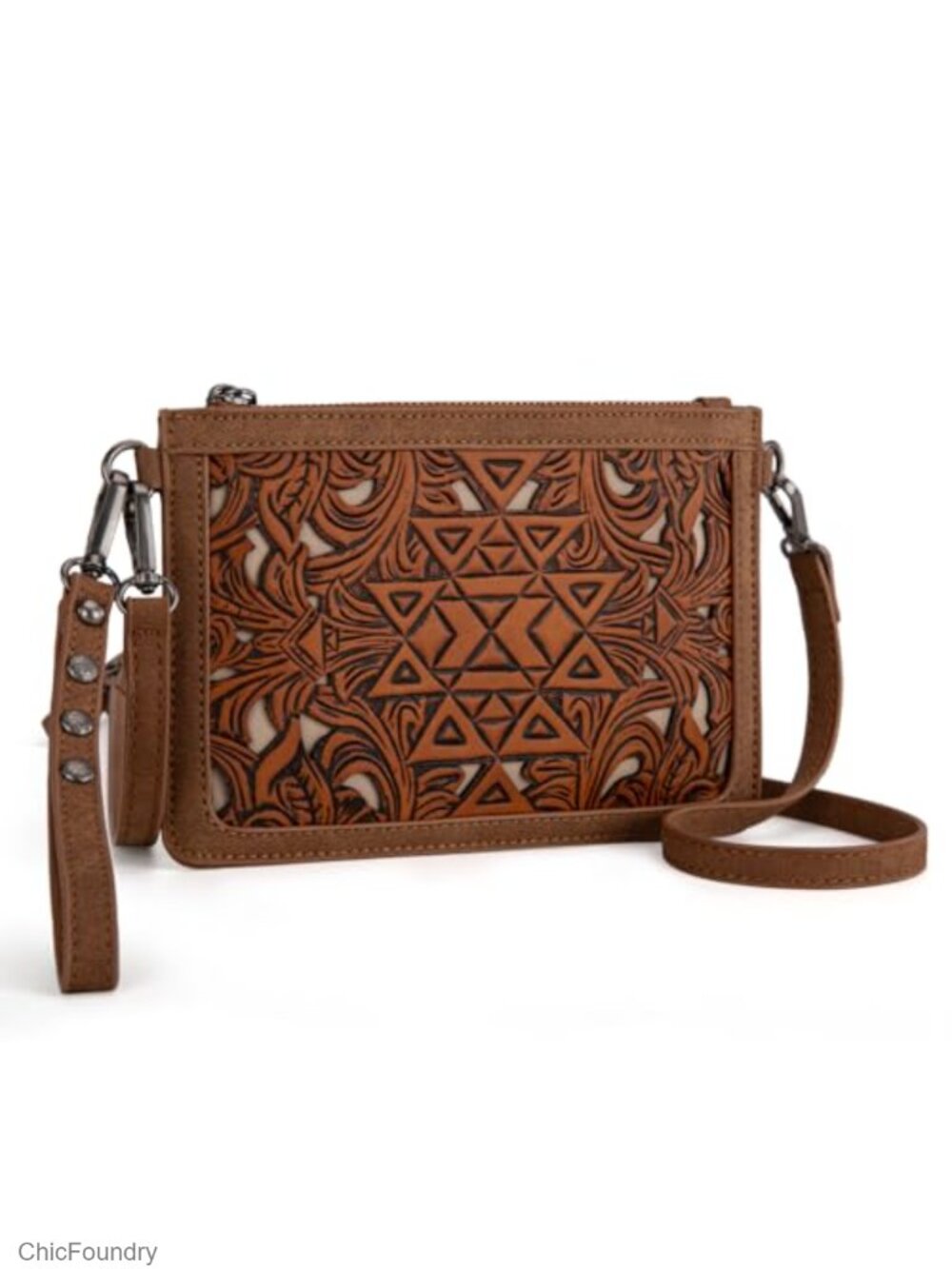 Faux Leather Western Crossbody Wristlet Clutch Small Purse for Women